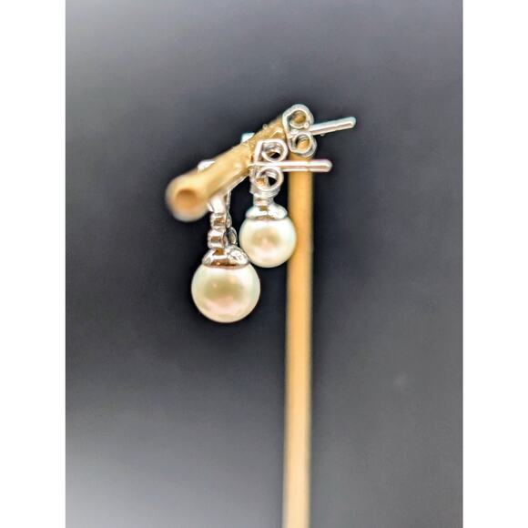 AFJC 925 Sterling Genuine Pearl White Sapphire Drop Earrings - Picture 4 of 6